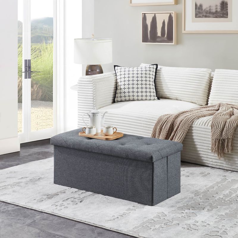 Folding Storage Ottoman Bench, Ottoman Foot Rest, End Of Bed Bench, Storage Chest, For Living Room, Bedroom, Entryway, 35 Inches, Gray_voghion.com