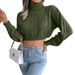 Women's casual twist long-sleeved turtleneck crop knit sweater_voghion.com