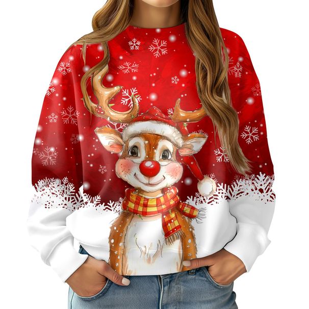 Cross-Border Sweater Herbst Winter New Deer Christmas Strickpullover Europäisch Amerikanischer Stil Locker Langarm Rundhals_voghion.com