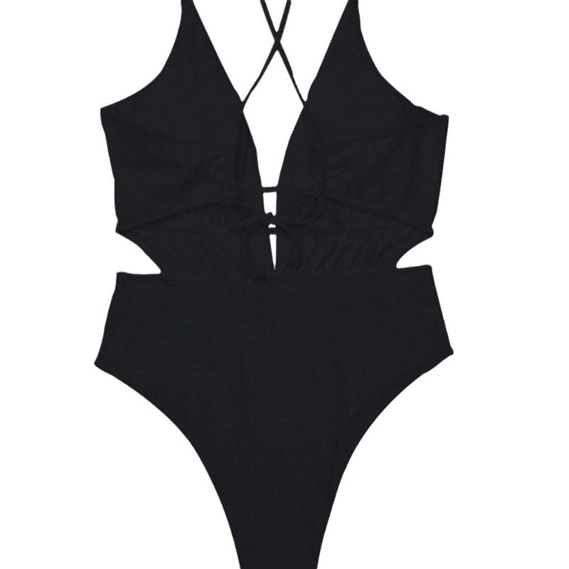 Nuovo costume da bagno intero Hot Spring tinta unita sexy senza schienale con spalline costume da bagno intero da spiaggia da donna_voghion.com