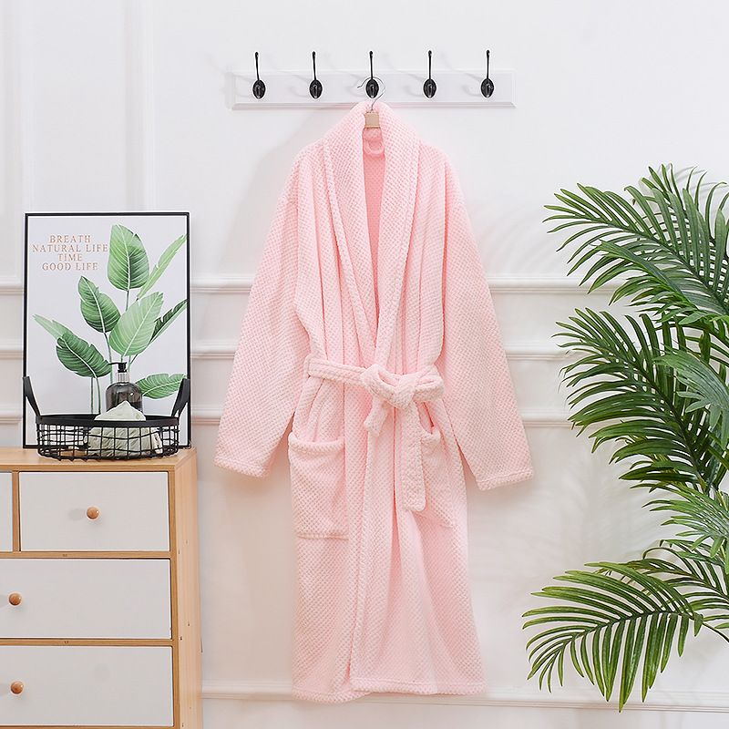 Fleece Pineapple Micro Fleece Bathrobe Plush Long Spa Robe Absorbent Bathrobe_voghion.com