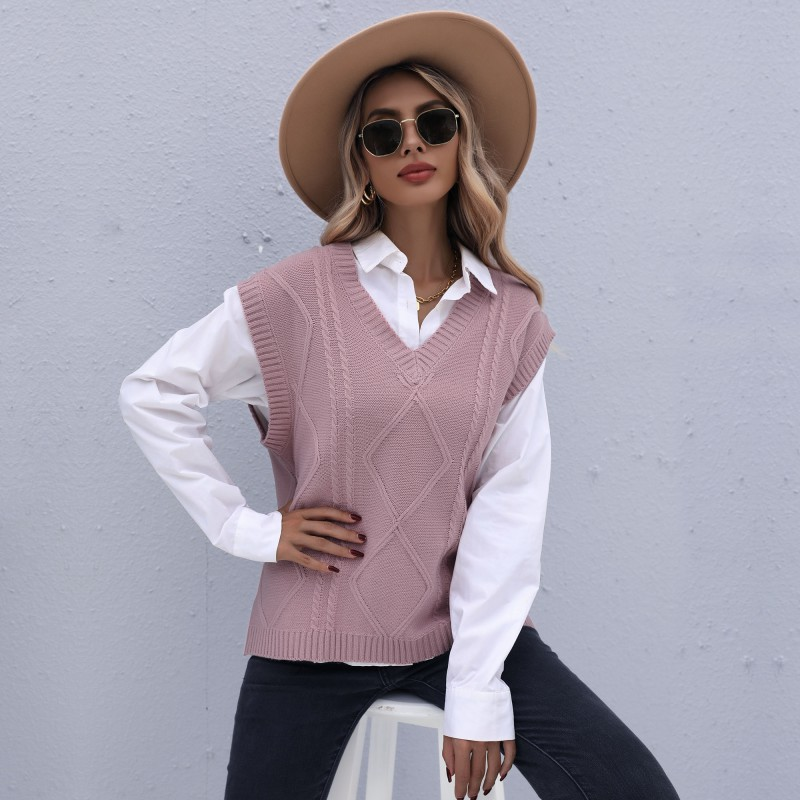 Damenbekleidung Independent Station Frühherbstmode Damen ärmellose Twist Solid Color Strickweste für Damen_voghion.com