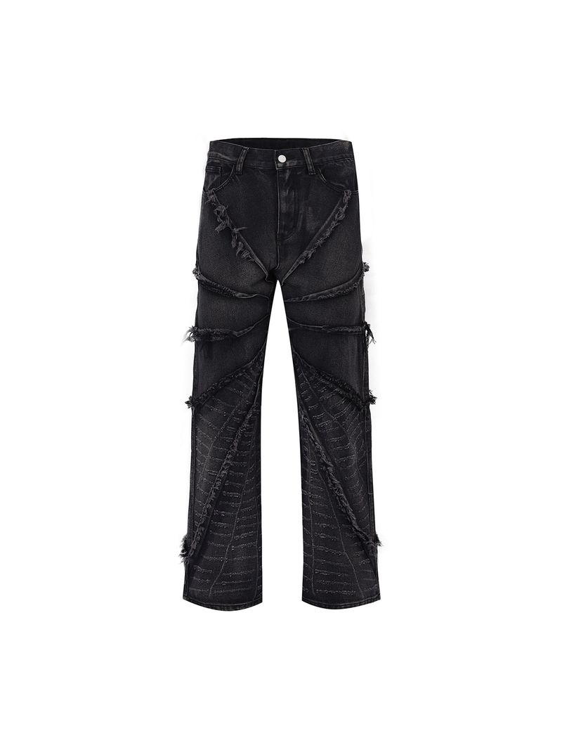 BAGGY JEANS Jeans distruttivi con bordo a ragnatela in stile americano, pantaloni larghi da strada esplosivi da uomo_voghion.com