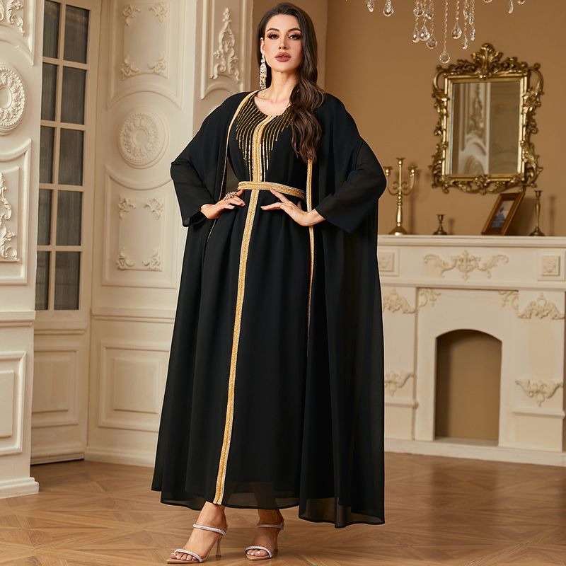 Nahen Osten kreuz grenze frauen kleidung Arabischen robe mode pailletten stickerei chiffon zwei stück kleid Europa und Amerika_voghion.com