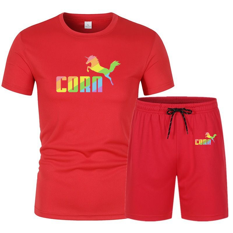 2023 men's Sportswear fitness suit running suit casual T-shirt+shorts suit breathable jogging Sportswear men's two-piece set_voghion.com
