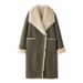 TAOP&ZA Women's Faux Fur Bomber Jacket With Pocket Accents, Long Sleeve Lapel Coat For Elegant Casual Wear_voghion.com