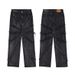 BAGGY JEANS American Distressed Spider Web Frayed Hem Jeans For Men Street Style Loose Fit Long Pants_voghion.com