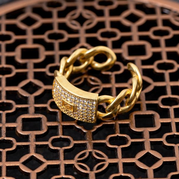 Anello in rame con zirconi, stile Monaco, con catena cubana aperta, personalizzato, hip hop, opaco e carino._voghion.com