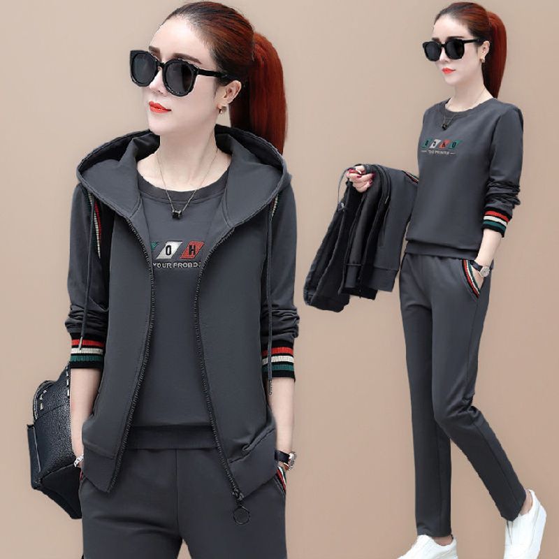 Yelek Üç Parçalı Takım 2025 Yeni Kore Tarzı Sonbahar Uzun Kollu Sweatshirt Büyük Beden Günlük Spor Giyim Takımı Kadınlar İçin_voghion.com