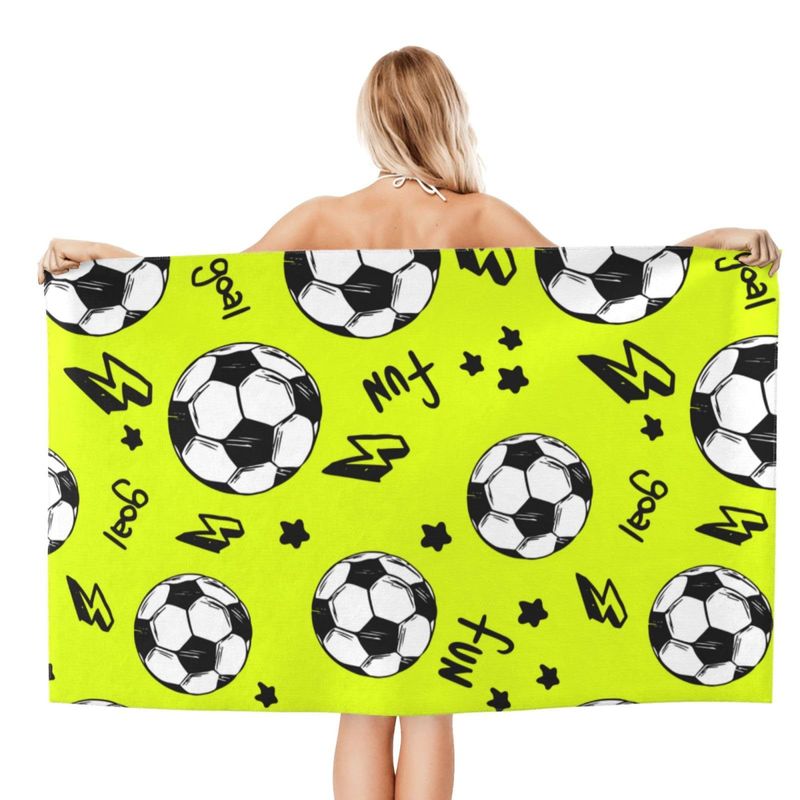 Fußball Helles Gelbes Muster Strandtuch Urlaub am Meer Badetuch Sport Fitness Handtuch_voghion.com