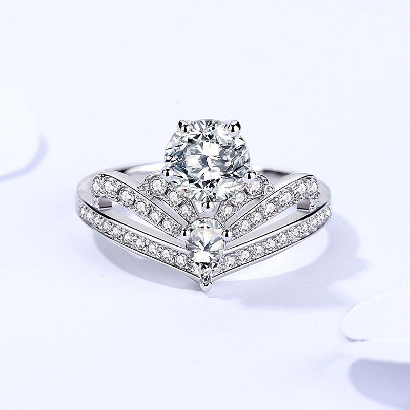 Damira 1 Carat Moissanite For Women Crown S Sterling Silver Light Luxury Versatile Proposal Ring_voghion.com