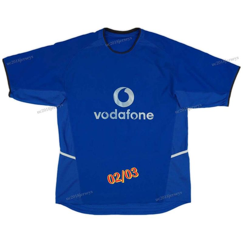 Camiseta de fútbol retro BECKHAM de manga larga azul 2002-2003 02 03 Giggs VanNistelrooy VERON SOLSKJAER FORLAN Rojo Clásico Vintage_voghion.com