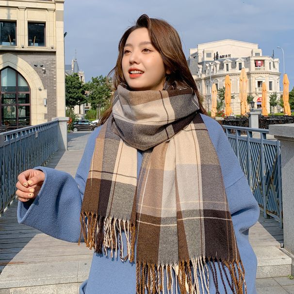 Sciarpa scozzese in cashmere extra large e spessa per donna, autunno inverno 2025, scaldacollo coreano Dongdaemun per studenti all'ingrosso_voghion.com