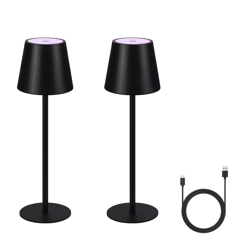 Tischlampe Schwarz 2er Nachttischlampe Kabellos - Led RGB 2600mhA Tischleuchte Aussentischleuchte Dimmbar Touch Akkulampe Batterie Nachttischleuchte_voghion.com