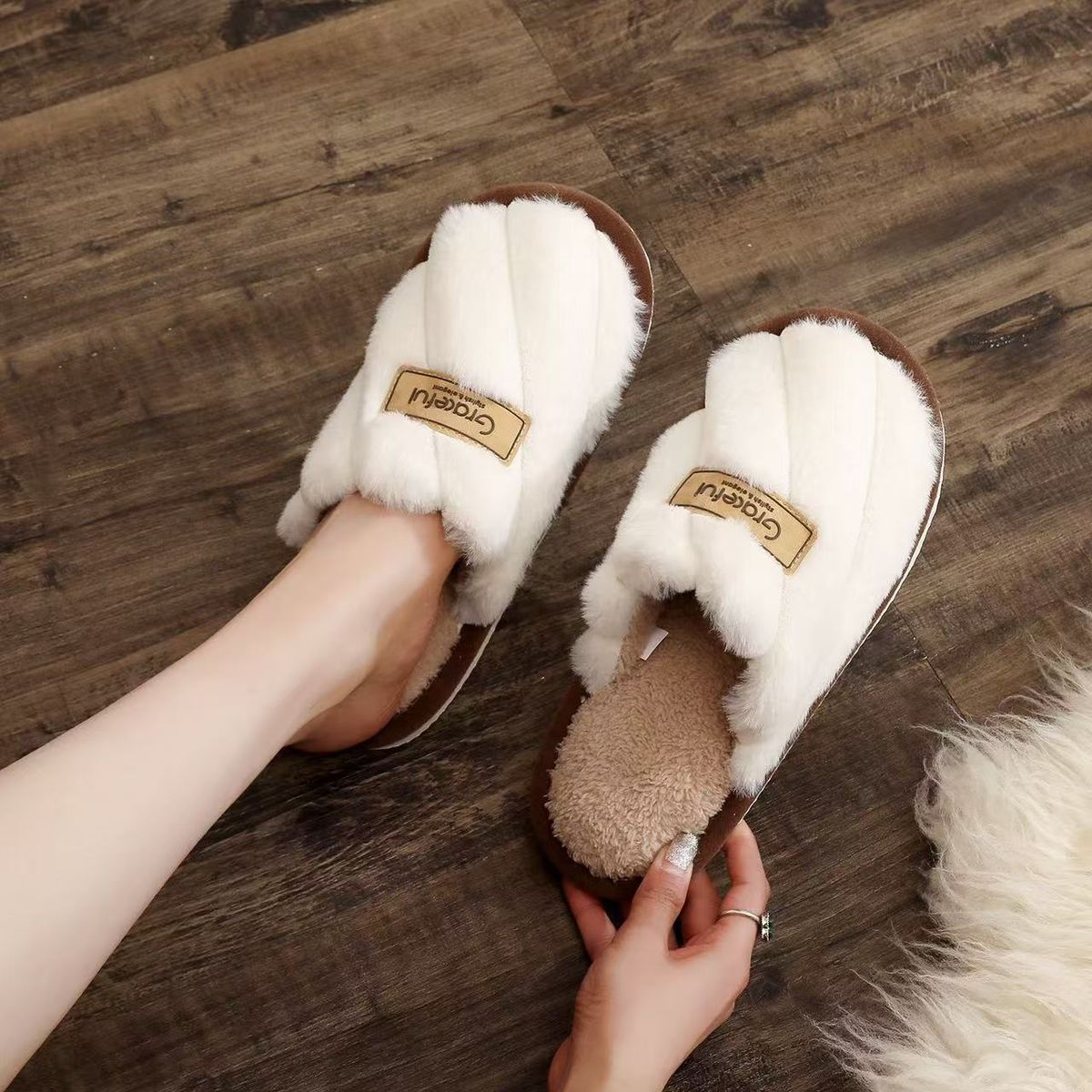 Baotou Pantofole da donna in cotone premaman calde e morbide, con suola spessa, per interni ed esterni, autunno inverno_voghion.com