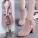 2023 Women's Short Spring And Single Boots High Thick Heels Cotton Winter Black Shoes Autumn_voghion.com