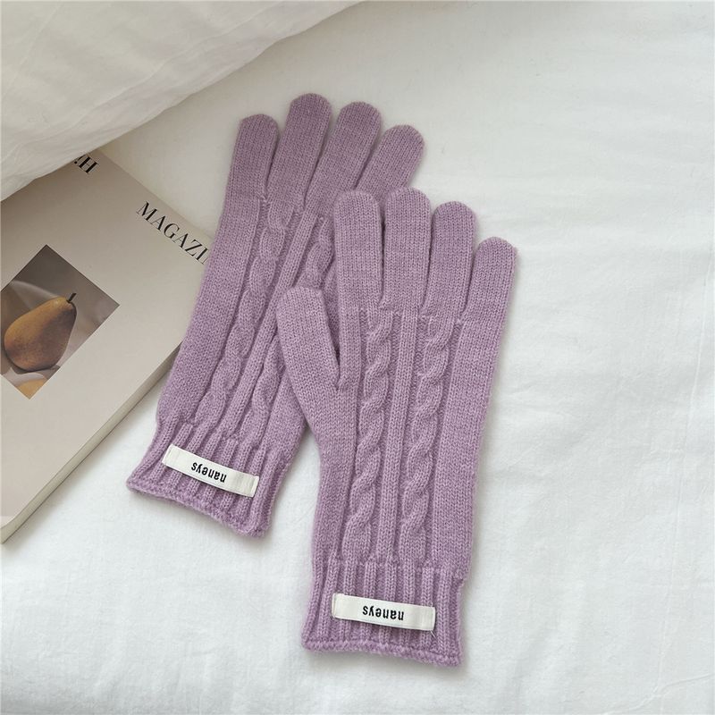 Gants tricotés en fil rayé noué pour femmes en hiver, chauds et tactiles, gants de cyclisme à deux doigts fendus exposés_voghion.com