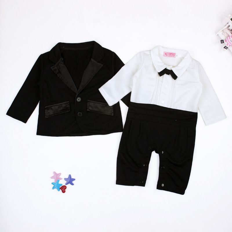 Mamm & Kanner Aussenhandel Puppelcherskleeder Häremoud Romper Hären Schleife Laangärm Kleed Jumpsuit + klengt Kostümjacket_voghion.com