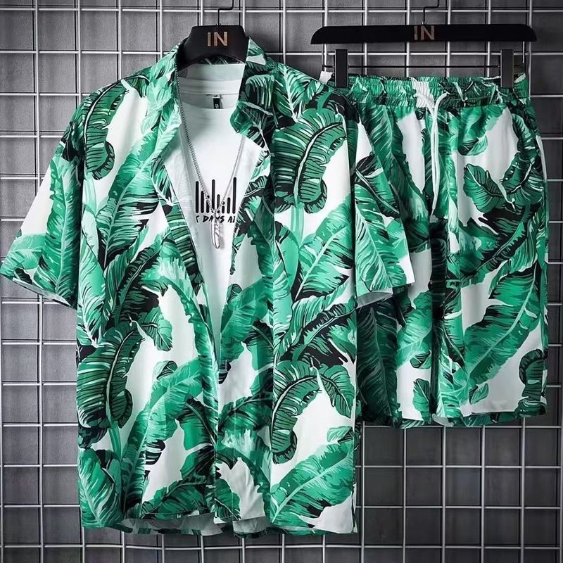 Abbigliamento da spiaggia per uomo 2 pezzi set camicia hawaiana ad asciugatura rapida e pantaloncini set abbigliamento moda uomo stampa abiti casual estate_voghion.com