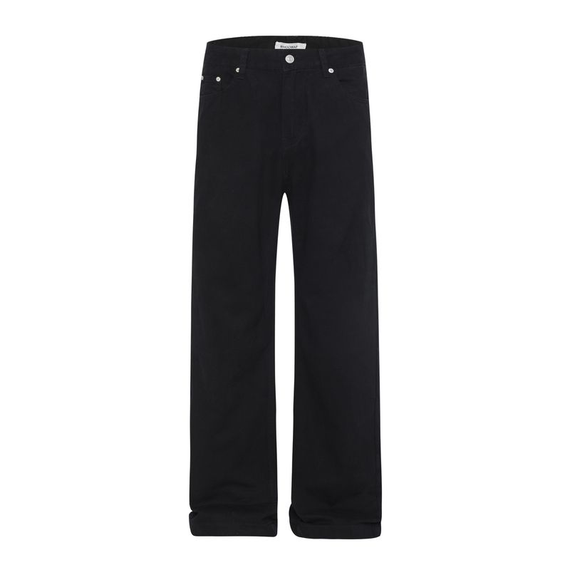 Men's Clothing Wide Casual Pants Black And White Solid Color Pure Cotton Classic Washed Loose Simple Cleanfit Jeans_voghion.com