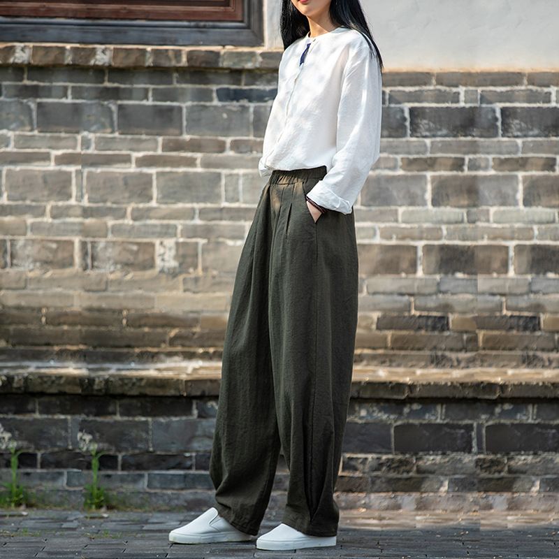 Baumwollkleidung 25 Frühjahr/Sommer im neuen Stil, künstlerischer Sand gewaschen, lockere Baumwolle und schlankmachende, lässige Damen-Leinenlaterne_voghion.com