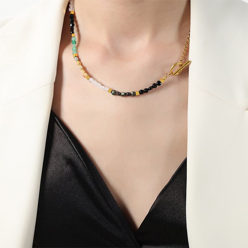 High-end Light Luxury Necklace Retro Natural Agate Handmade Beaded OT Buckle Fashionable Versatile Necklace Women's Jewelry_voghion.com