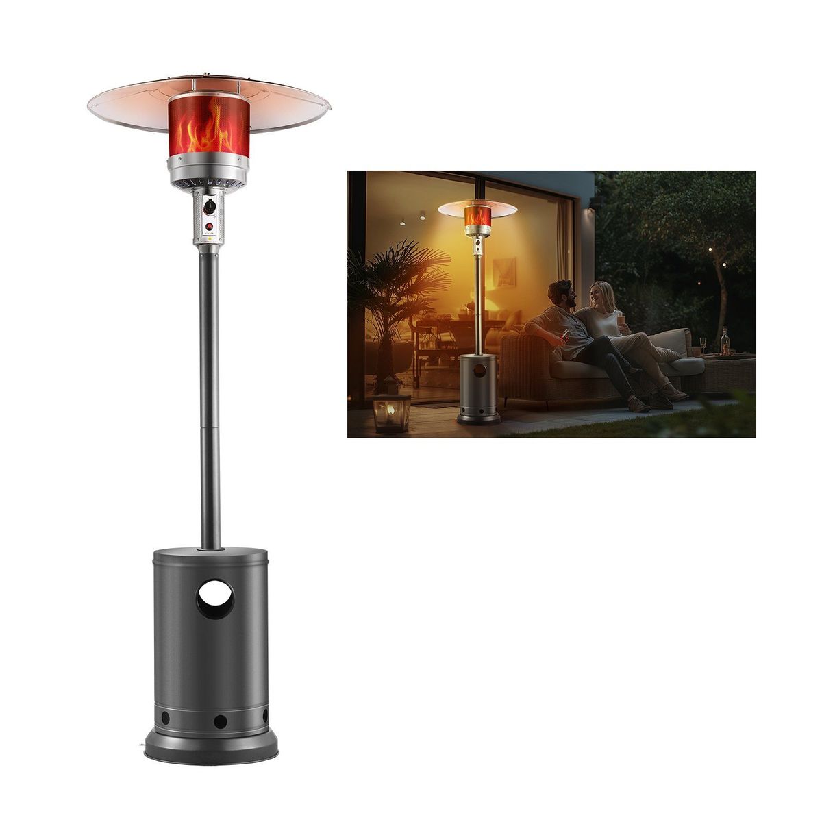 VEVOR Propane Patio Heater 50000BTU Tall Hammered W/Wheels Outdoor Silver Gray_voghion.com