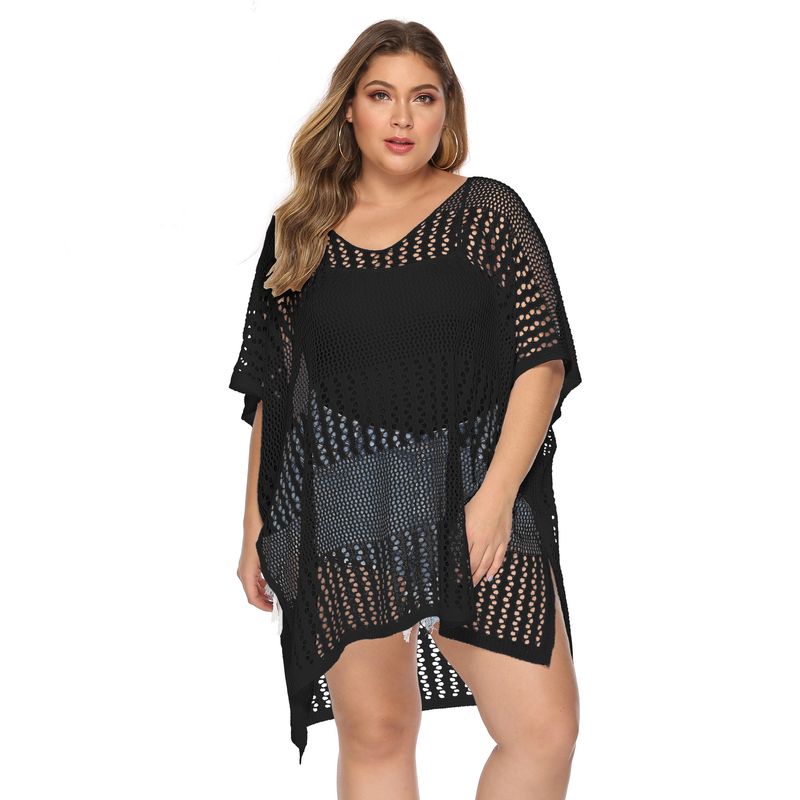 Copricostume da spiaggia bikini oversize, sexy, traforato, in tessuto tinta unita, con spacchi irregolari, F986_voghion.com