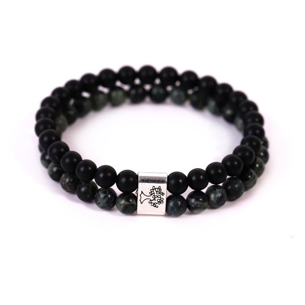 Double Layer Tree Of Life Bracelet - 6mm White Turquoise & Frosted Black Stone Beaded Bracelet With Bird Stone & Alloy Charm_voghion.com