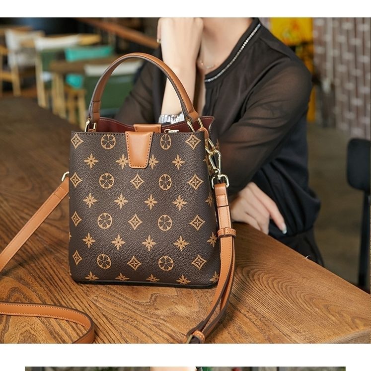 Borsa a secchiello portatile con stampa retrò classica stile nuovo autunno e inverno Borsa a tracolla moda donna alla moda femminile_voghion.com