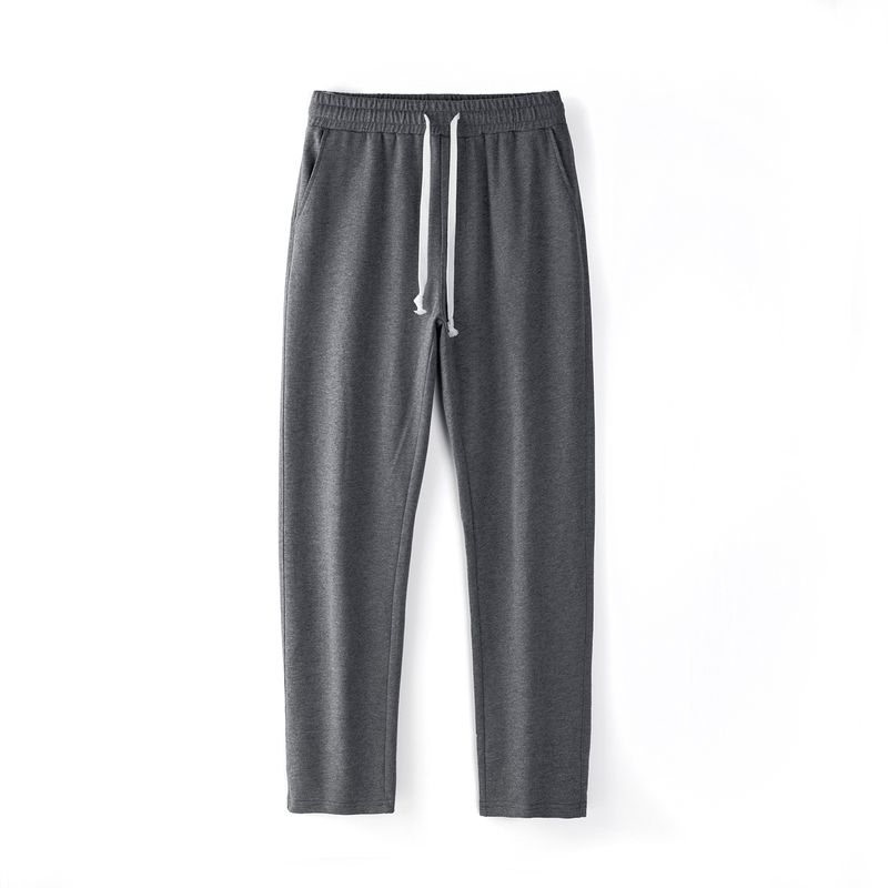 Men's European Men's Pure Cotton Loose Straight Leg Pants, Solid Color Basic Casual Sports Pants_voghion.com