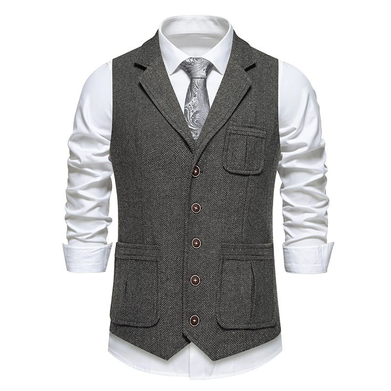 Herrenbekleidung Neue koreanische Version Slim Anzugweste Herrenkleid Arbeitskleidung Tasche Freizeitweste Herrenjacke_voghion.com