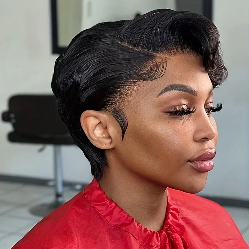 Parrucche per capelli umani lisci Parrucca Pixie Cut 13x4x1 T Part Parrucca in pizzo trasparente per donne_voghion.com