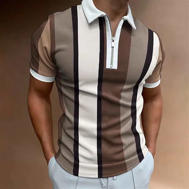 Men's 3D Polo Shirt Zipper Short-Sleeved Lapel Pullover Casual Men's Clothing_voghion.com