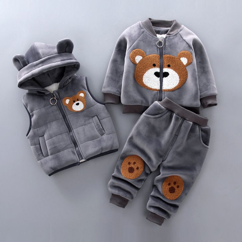 Kid's Clothing 2024 new style baby boys and girls plus velvet thickened three piece suit baby children's clothing boy jacket style fashion suit_voghion.com
