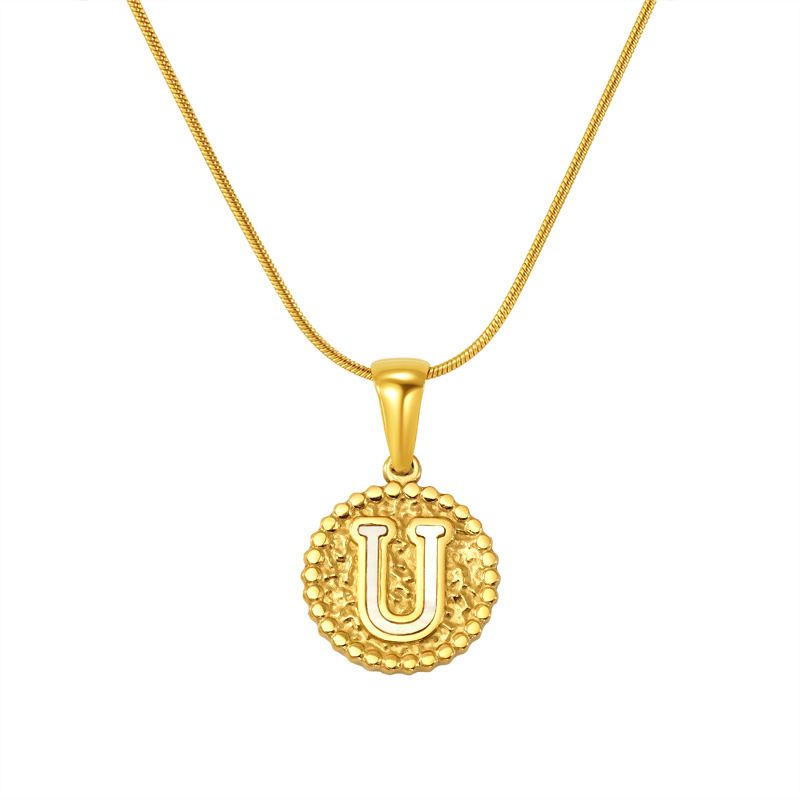 Europese en Amerikaanse roestvrijstalen letterketting vrouwelijke Joker titanium stalen ronde hamer letterhanger sieraden groothandel_voghion.com