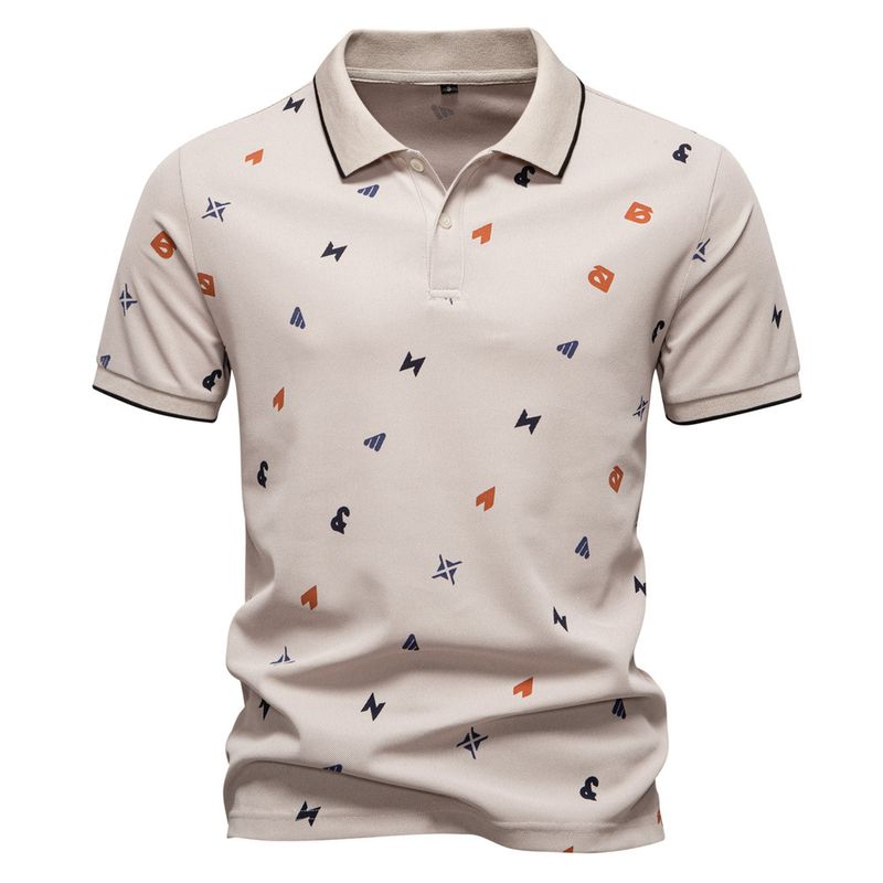 Polo homme été 2025, col à lettres imprimé sur toute la longueur et manches courtes_voghion.com