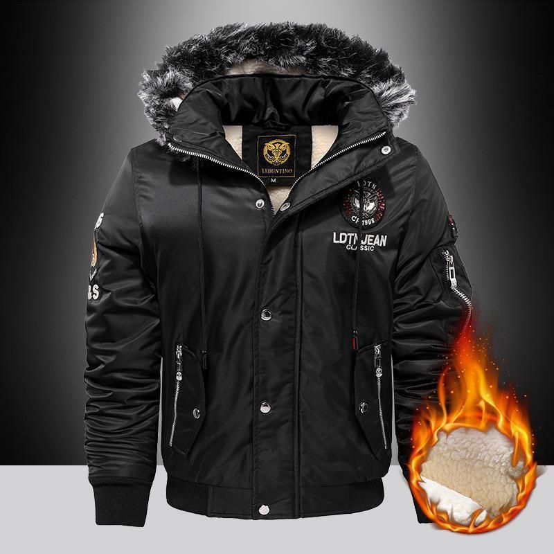Herenkleding plus fleece verdikte casual gewatteerde herenjas warme jas met capuchon winddicht_voghion.com