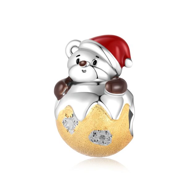 Weihnachtsschmuckherstellung S925 Sterling Silber Farbtrennung Galvanisieren 14 Karat Gold Weihnachtsgeschenk Weihnachtsglocke Bär Perlenarmband DIY Zubehör_voghion.com