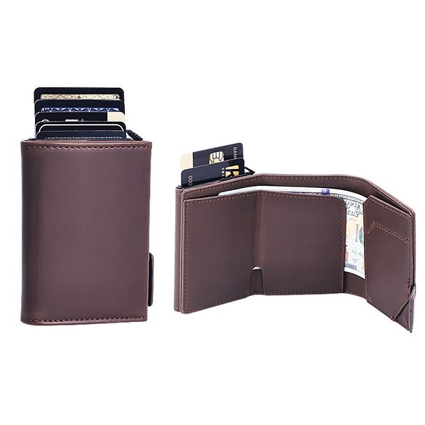 Cartera antirrobo RFID para mujer, compacta y portátil, de metal, con múltiples ranuras para tarjetas._voghion.com