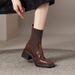 Herbst-Winter-Strickschlauch im französischen Stil, klobiger Knöchel für Damen, echtes Leder, hoher Absatz, schlanke braune Martin-Stretchsocke_voghion.com