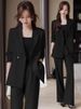 Schwarzer Anzug-Set für Frauen 2025 Neue Frühjahr und Herbst Professionelle elegante formale High-End-Kleine Blazerjacke_voghion.com