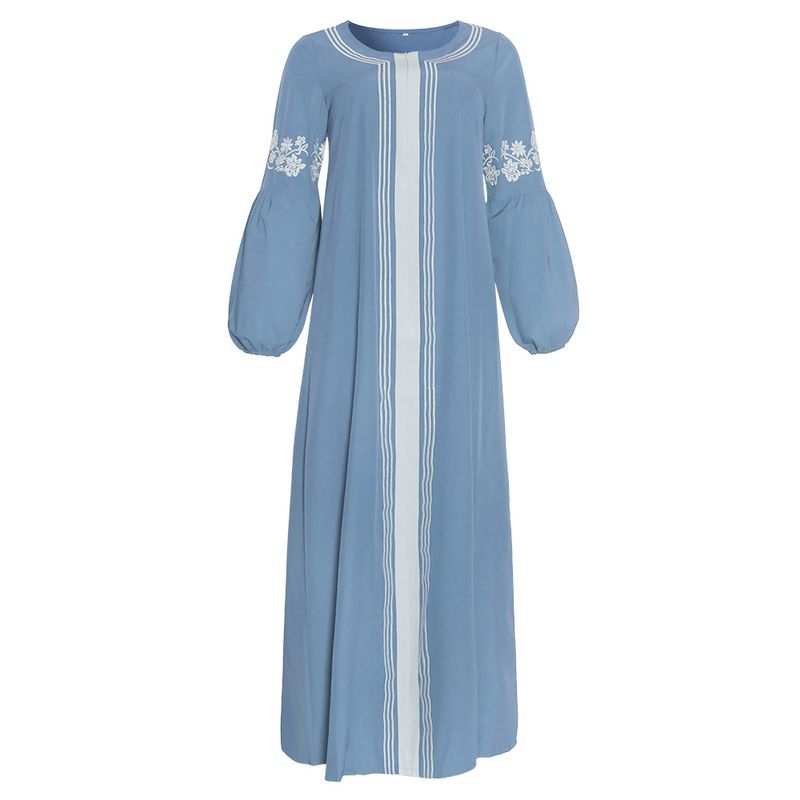 Vestaglia da donna a maniche lunghe ricamata in stile etnico con cuciture a contrasto_voghion.com