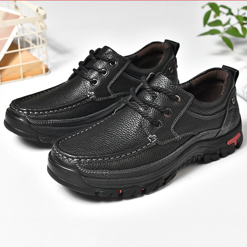 Top Grain Crazy Cow Camel Echtes lässiges bequemes Leder Schuhe Herren Loafer_voghion.com