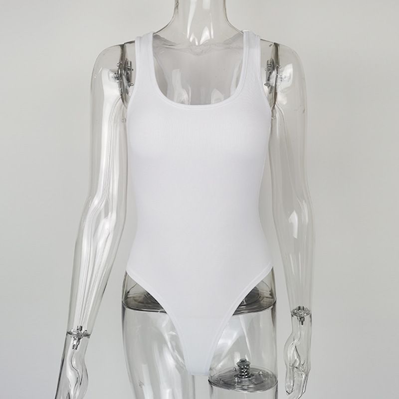 Mouwloze damesjumpsuit met U-hals, nauwsluitend katoenen ribvest_voghion.com