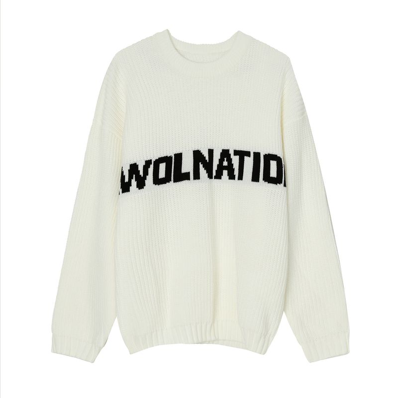 MTLCLOTHES Herrenbekleidung | Herbst Neuer locker gestrickter Rundhals-Pullover mit Buchstabenmuster, langärmeliges Oberteil für Herren_voghion.com