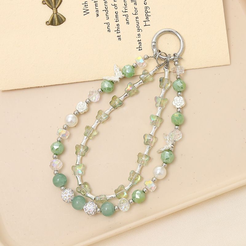Portachiavi con ciondolo a forma di farfalla di cristallo, accessorio di lusso per borsa, con cordino per telefono a doppia catena di alta qualità._voghion.com