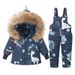 Dinosaur Print Kids Down Jacket & Snowsuit Set - Warm Winter Coat For Boys & Girls Ages 1-6, 90% White Duck Down Filling_voghion.com