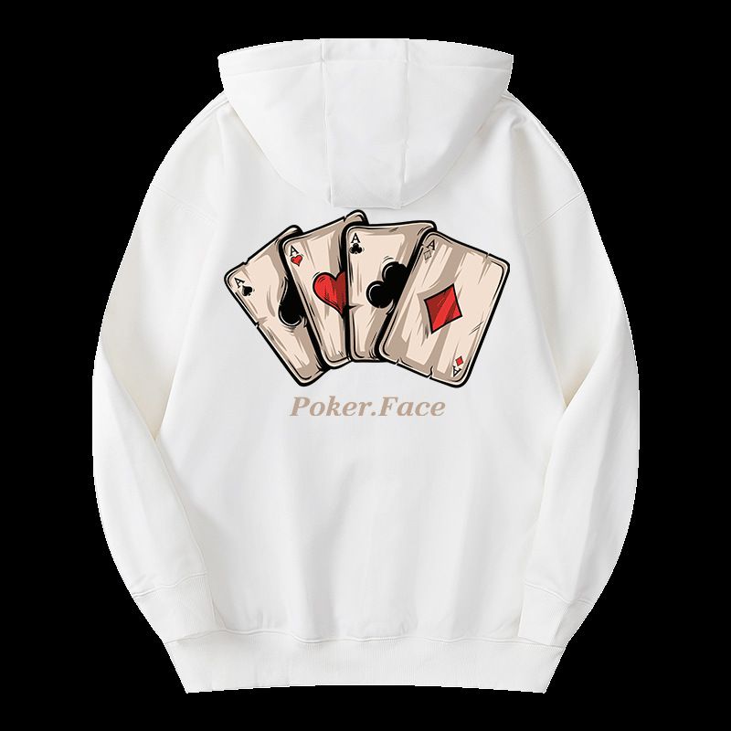 Stylischer Hoodie mit Poker-Print für Herren – Locker sitzender Freizeitpullover mit Vintage-Design, langärmlige Streetwear für Teenager und Jugendliche (Schwarz/Weiß, M-3XL)_voghion.com