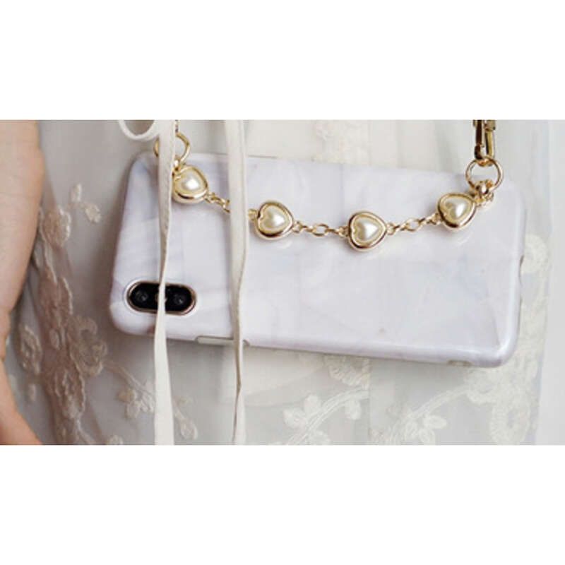 Unschlagbare Qualität Perlglanz Marmor Herz Fee Perle Metall Kette Crossbody Volle Abdeckung Schutzhülle Handy Shell Für IPhone_voghion.com
